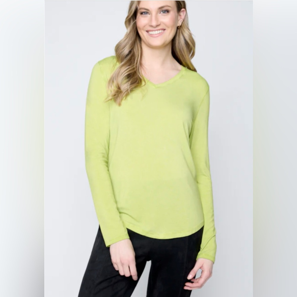 Cecilia Classics Women’s mint green cotton v-neck long sleeve t-shirt tee Size L